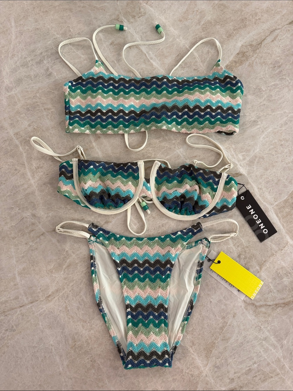 ONEONE SWIM | Bikini Set (Two tops included) | Size: Top L, Bottom M